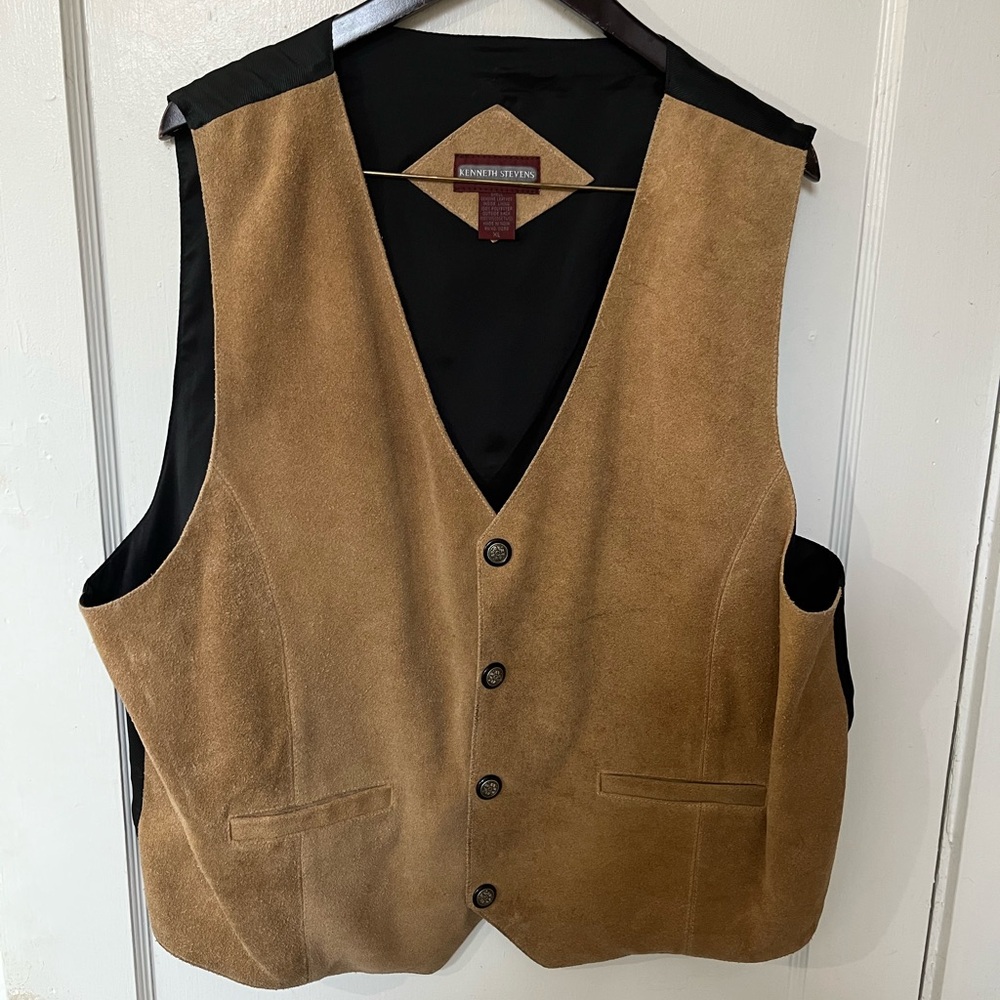 Kenneth Stevens Men’s XL Western Suede Leather Vest - Tan & Black